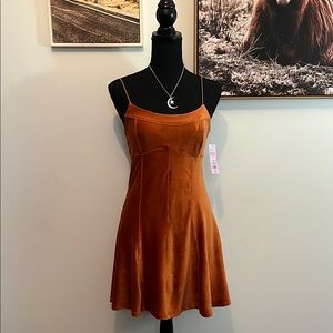 Velvet Rust Spaghetti Strap Dress